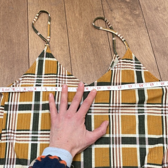 Zara Trafaluc Mustard Yellow green Plaid tartan Jumpsuit S Wide Leg cami strap - Picture 8 of 14